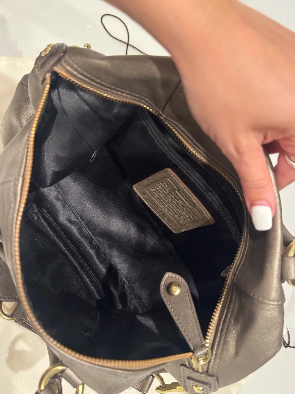 Vintage Coach Ashley in metallic bronze gold hardware